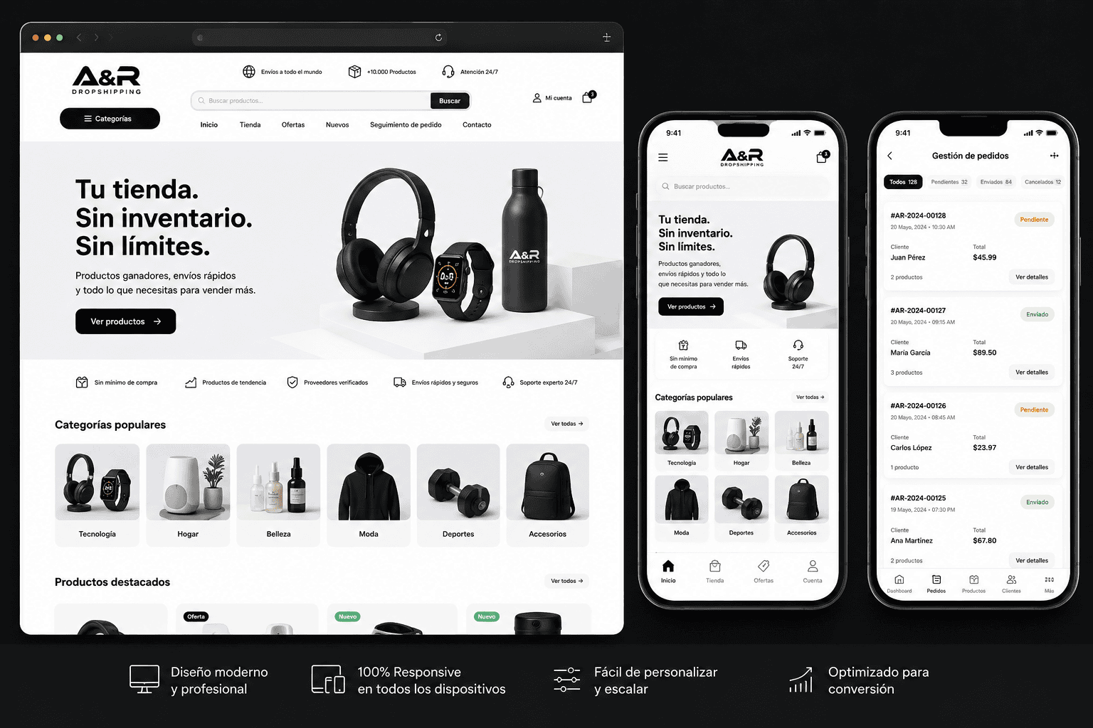 Diseño web responsive para A&R Dropshipping